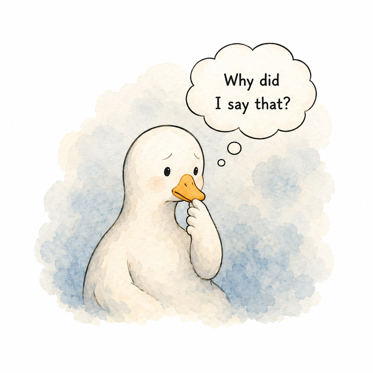 A goose touching their face and thinking why did I say that.