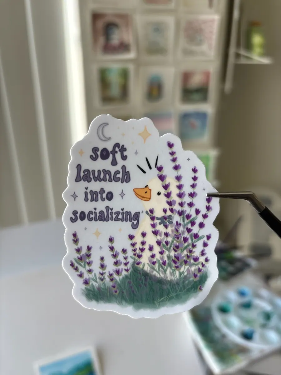 Soft launching into society sticker